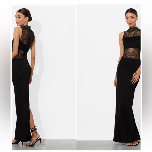 Alice + Olivia Black Lace Sheer Panel Evening Gown - Picture 2 of 6